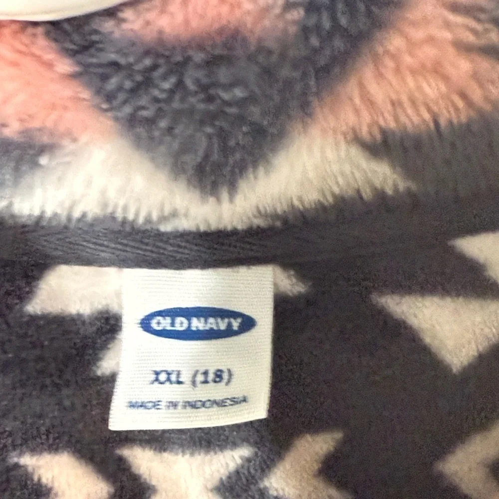 Old Navy Kids Geometric Fleece Jacket - Black, Pink, White